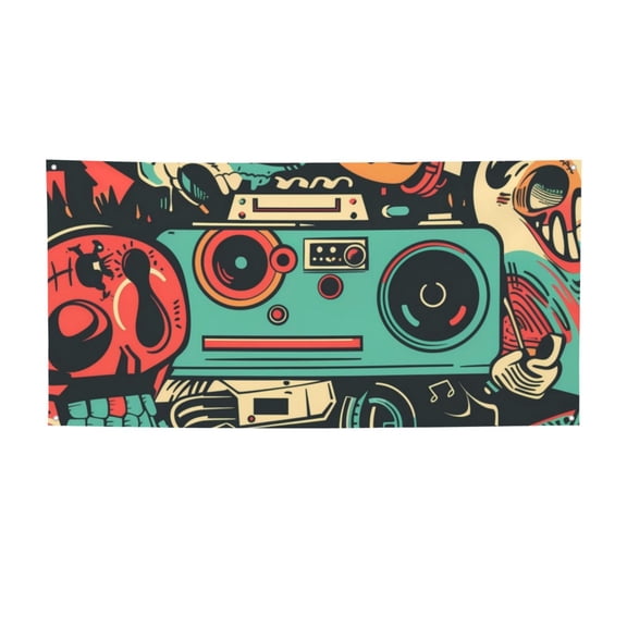 Picia Retro Pop Art Collage Pattern Party Banner, Festive Decoration, Holiday Banner, Celebration Decor, Event Banner, Reusable Party Banner-Small