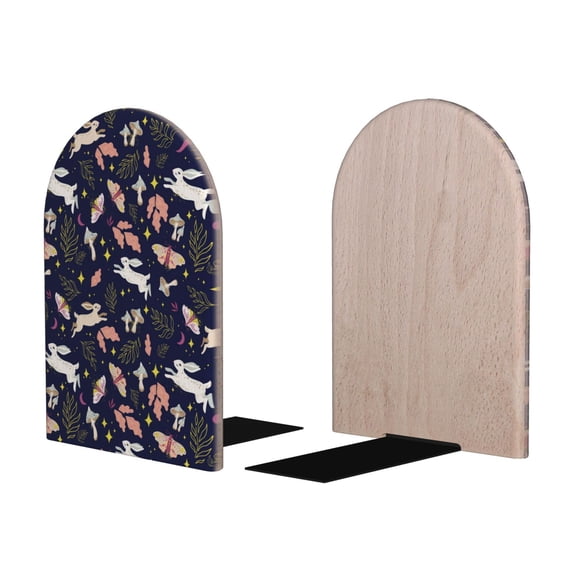 Picia Retro Rabbit Flower Pattern Wood Bookends for Shelves,Non-slip Bookends, Heavy Duty Wooden Bookend Support,1 Pair