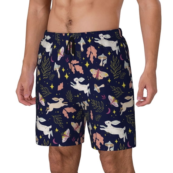 Picia Retro Rabbit Flower pattern Mens Swim Trunks with Compression Liner Stretch Beach Shorts Quick Dry with Zipper Pockets No-Chafing Board Shorts-Large