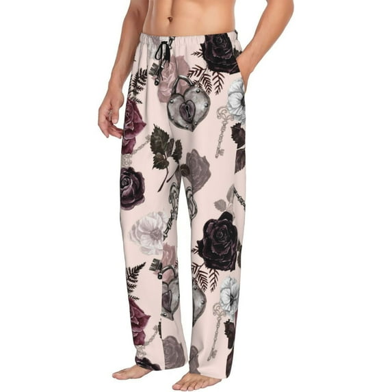 Picia Retro Red Black Roses Mens Soft Woven Cotton Elastic Waistband Sleep Pajama Pant Lounge Sleep Pant With Pockets And Drawstring-X-Large