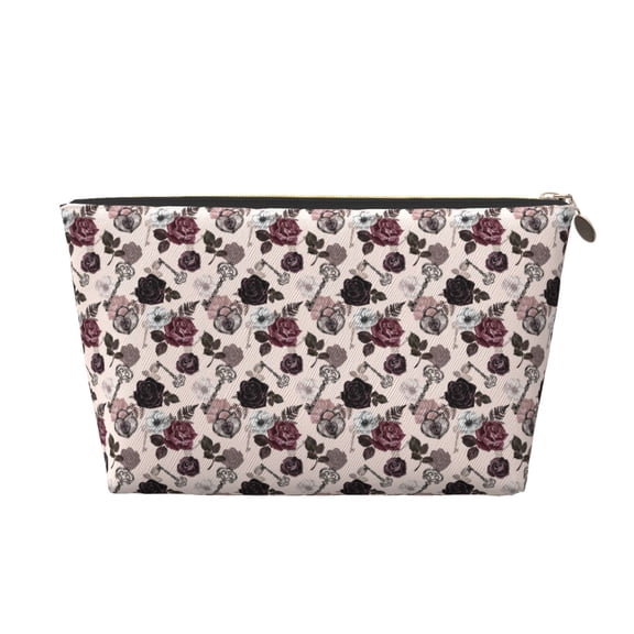 Picia Retro Red Black Roses Printed Leather Travel Toiletry Bag,Cosmetic Organizer, Makeup Travel Bag, Durable Travel Pouch, Compact Toiletry Bag, Travel Accessories