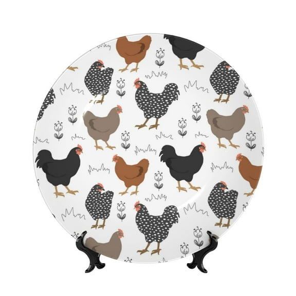 Picia Retro Rooster Pattern Bone China Decorative Plate – Wall Decor with Stand and Adhesive, Elegant Ornament for Living Room, Office, or Entryway-10in