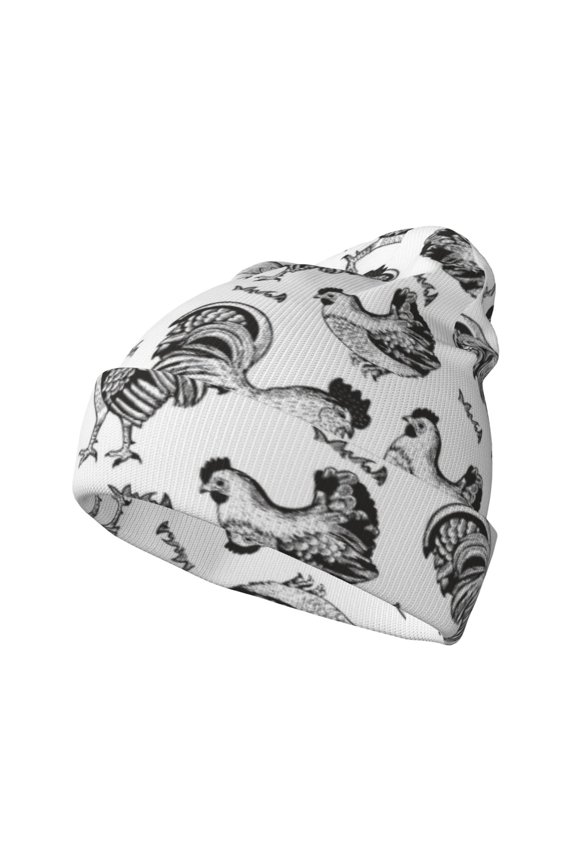 Retro Rooster Pattern Knitted Beanie Hat for Men and Women , Unisex Winter Warm Stretchy Knit Cap Thick Fisherman Beanies Cuffed Plain Skull Caps