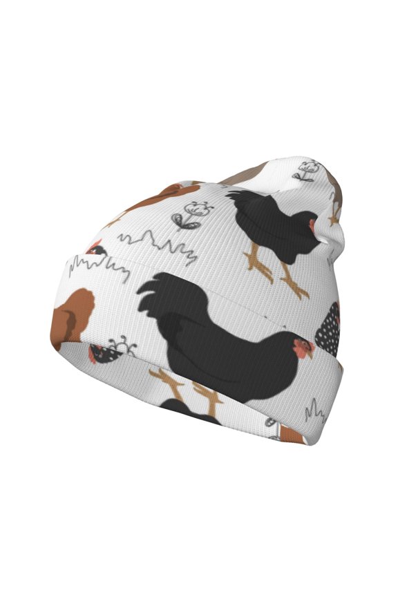 Retro Rooster Pattern Knitted Beanie Hat for Men and Women , Unisex Winter Warm Stretchy Knit Cap Thick Fisherman Beanies Cuffed Plain Skull Caps