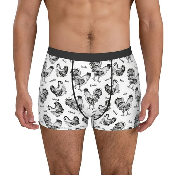 Picia Retro Rooster Pattern Men’s Boxer Briefs – Soft & Breathable Underwear, Stretchy & Comfortable Fit, Supportive Pouch Design, Moisture-Wicking-XX-Large