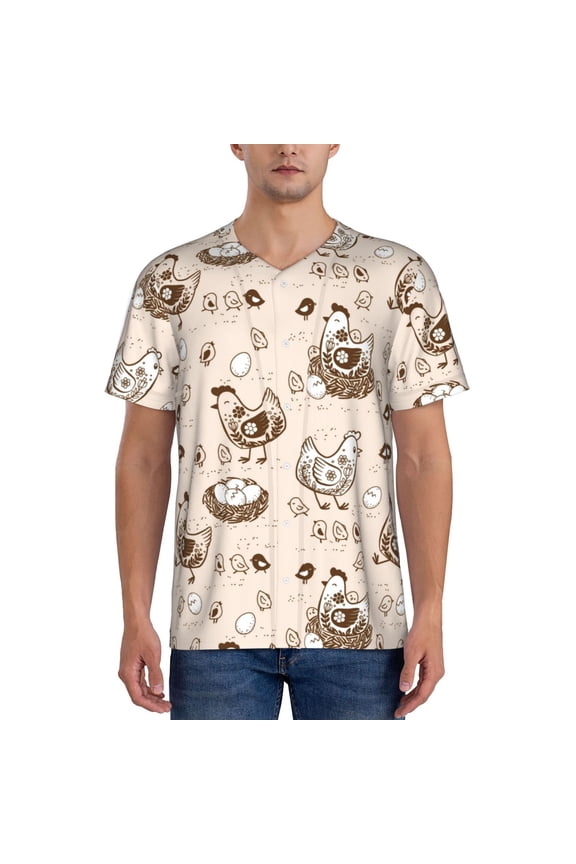 Retro Rooster Pattern Mens Polo Shirts Quick Dry Short Sleeve Golf T Shirt Performance Moisture Wicking Casual Workout Baseball T-shirt-Large