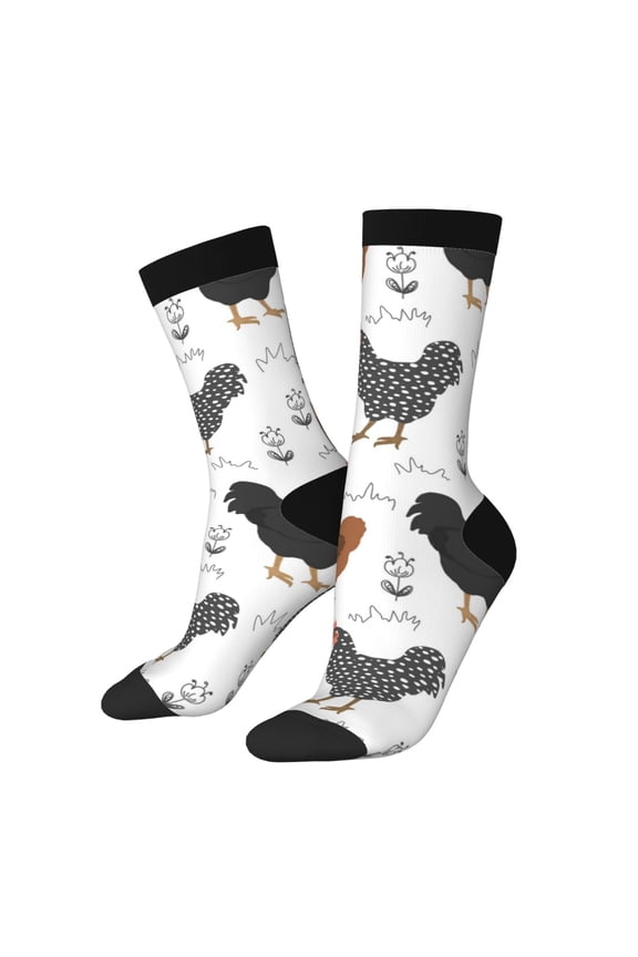 Retro Rooster Print Athletic Socks for Men & Women – Cushioned Moisture-Wicking Crew Socks for Sports, Running, and Training, Soft & Breathable Size 5-11