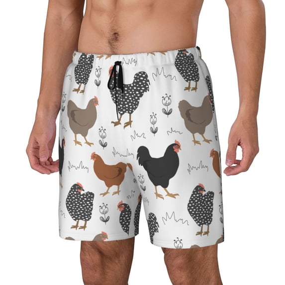 Picia Retro Rooster pattern Mens Swim Trunks with Compression Liner Stretch Beach Shorts Quick Dry with Zipper Pockets No-Chafing Board Shorts-Medium