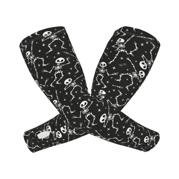 Picia Retro Skeleton Dancing On Halloween Party Arm Sleeves for Men and Women - Tattoo Cover Up UPF 50+ Cooling Sports Sleeve for Basketball Golf Football-One Size