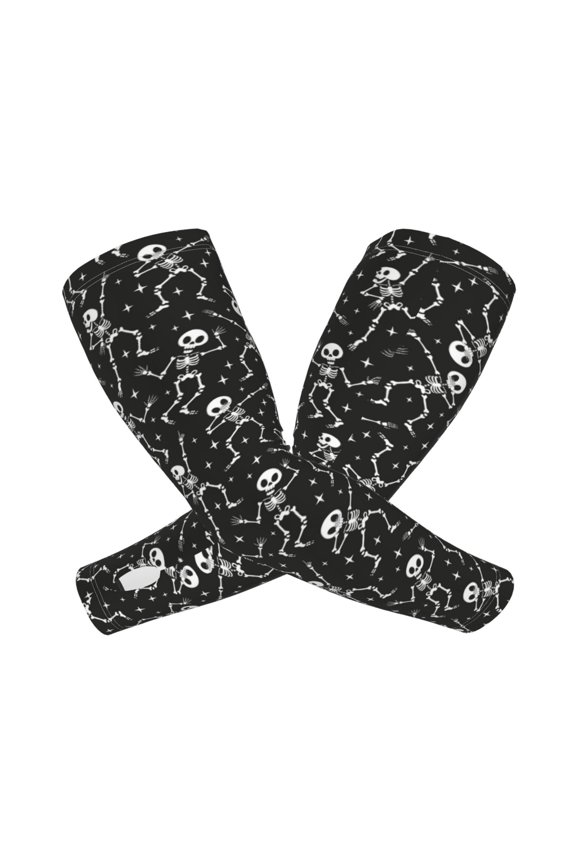 Retro Skeleton Dancing On Halloween Party Arm Sleeves for Men and Women - Tattoo Cover Up UPF 50+ Cooling Sports Sleeve for Basketball Golf Football-One Size