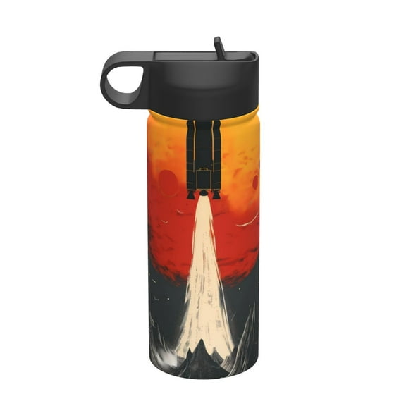 Picia Retro Space Rocket Launch Pattern 18oz Sports Insulated Kettle With Straw Insulated Water Bottle For Running Hiking Cycling Climbing Men'S Woman Insulated Water Bottle