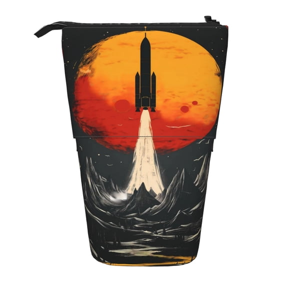 Picia Retro Space Rocket Launch Print Telescopic Pencil Case, Telescopic Pen Holder Telescopic Pencil Pouch Bag Stationery Pencil Case Box Storage Organizer Makeup Bag
