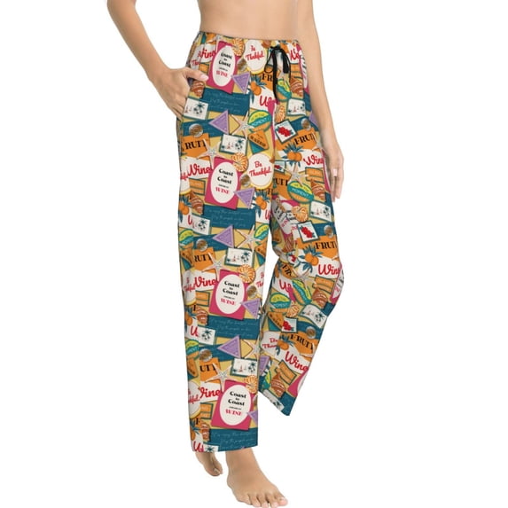 Picia Retro Summer Stamp Womens Soft Woven Cotton Elastic Waistband Sleep Pajama Pant Lounge Sleep Pant With Pockets And Drawstring-