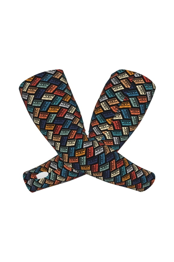 Retro Tape Arm Sleeves for Men and Women - Tattoo Cover Up UPF 50+ Cooling Sports Sleeve for Basketball Golf Football-One Size