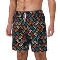 thumbnail image 1 of Picia Retro Tape pattern Mens Swim Trunks with Compression Liner Stretch Beach Shorts Quick Dry with Zipper Pockets No-Chafing Board Shorts-Small, 1 of 9