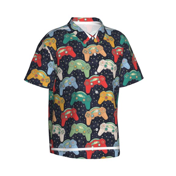 Picia Retro Video Game Gentle Cotton Regular Fit Short Sleeve Casual Hawaiian Shirt for Men-X-Large
