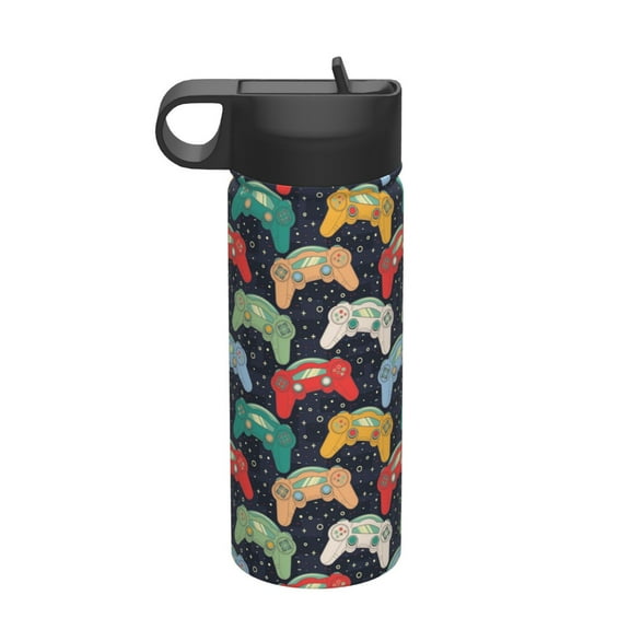 Picia Retro Video Game Pattern 18oz Sports Insulated Kettle With Straw Insulated Water Bottle For Running Hiking Cycling Climbing Men'S Woman Insulated Water Bottle