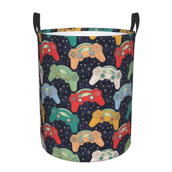 Picia Retro Video Game Pattern Large Laundry Basket, Waterproof, Freestanding Laundry Hamper, Collapsible Tall Clothes Hamper with Extended Handles-Medium