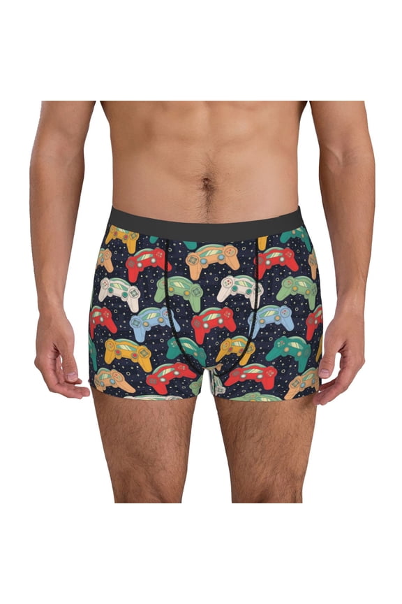 Retro Video Game Pattern Men’s Boxer Briefs – Soft & Breathable Underwear, Stretchy & Comfortable Fit, Supportive Pouch Design, Moisture-Wicking-XX-Large