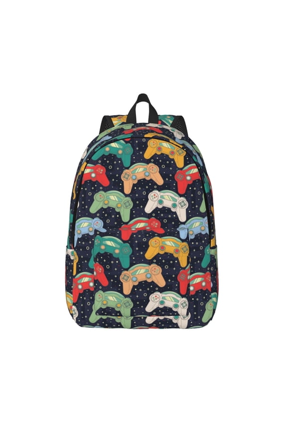 Retro Video Game Printed Canvas Daypack - Stylish and Durable Vintage Compact Backpack - Class, Work, Travel, or Laptop Bookbag,Organized Compartments-Small