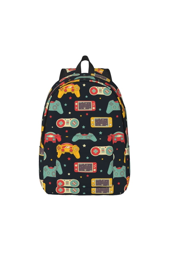 Retro Video Game Printed Canvas Daypack - Stylish and Durable Vintage Compact Backpack - Class, Work, Travel, or Laptop Bookbag,Organized Compartments-Small