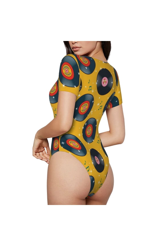 Retro Vinyl Records Womens One Piece Swimsuits Modest Tummy Control Bathing Suits Lace Up Slimming Swim Suit-X-Large