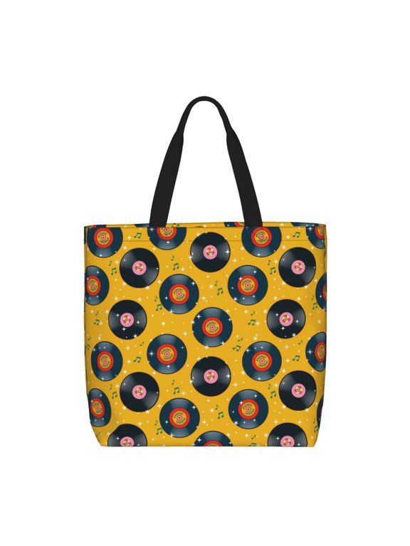 Retro Vinyl Records for Tote Bag for Women with Zipper, Gym Tote with Compartments, Laptop Work Tote Nurse Dance Yoga Bag for Sport, Travel
