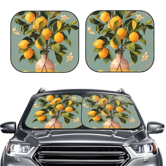 Picia Retro Warm Lemon Flower 2 Piece Car Windshield Sun Shade Foldable | Foldable Sun Shield for Front Window Blocks UV Rays and Keeps Your Vehicle Cool-Medium