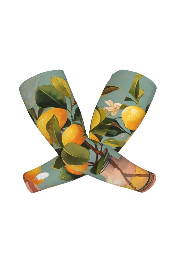Retro Warm Lemon Flower Arm Sleeves for Men and Women - Tattoo Cover Up UPF 50+ Cooling Sports Sleeve for Basketball Golf Football-One Size