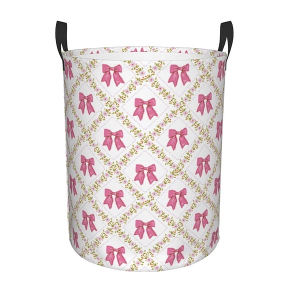 Picia Retro bows Pattern Large Laundry Basket, Waterproof, Freestanding Laundry Hamper, Collapsible Tall Clothes Hamper with Extended Handles-Small