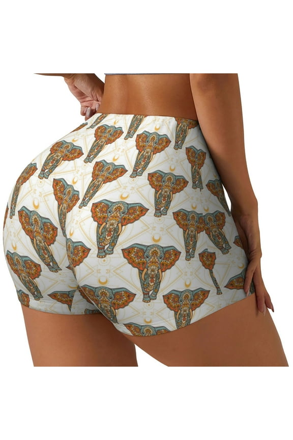 Retro elephants Printed Workout Shorts for Women Seamless Scrunch Butt Lifting High Waisted Yoga Gym Booty Running Moisture-wicking Short Pants-XX-Large