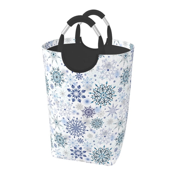Picia Retro ice blue snowflakes Laundry Basket With Handles Laundry Hamper Toys Storage Organizer Foldable Bucket Washing Bin Dirty Clothes Bag For Home Bathroom Bedroom Dorm