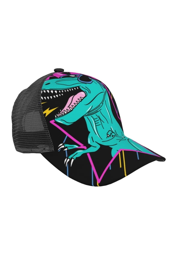 Rex Dinosaur With Sunglasses Pattern Trucker Hat,Baseball Cap,Sun Protection Cap,Stylish Headwear,Leisure Cap,Outdoor Sports Cap