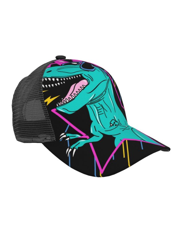 Rex Dinosaur With Sunglasses Pattern Trucker Hat,Baseball Cap,Sun Protection Cap,Stylish Headwear,Leisure Cap,Outdoor Sports Cap