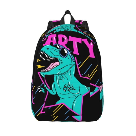 Picia Rex Dinosaur With Sunglasses Printed Canvas Daypack - Stylish and Durable Vintage Compact Backpack - Class, Work, Travel, or Laptop Bookbag,Organized Compartments-Small