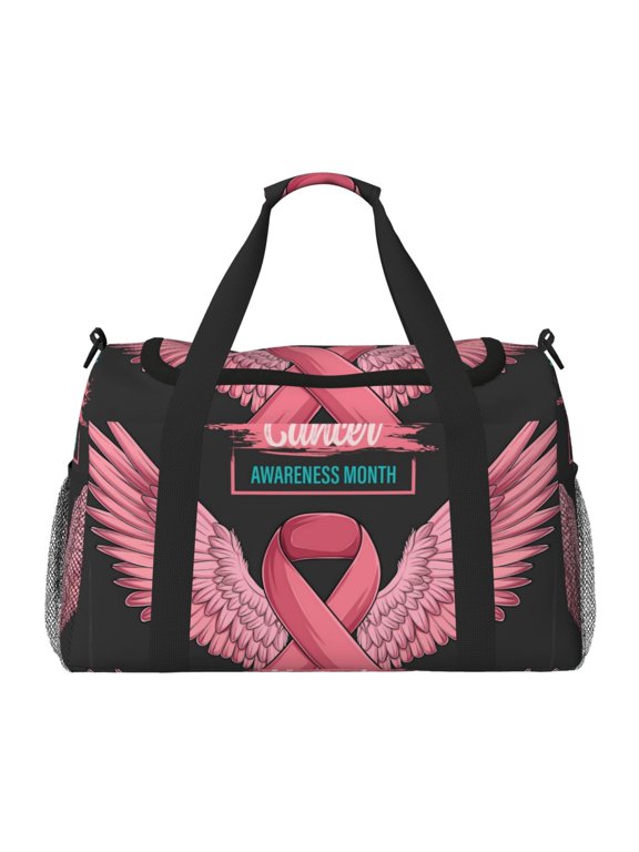 Ribbon With Angel Wings Print Travel Duffle Bag,Weekender Bags for Women with Shoe Compartment, Gym Duffel Bag with Wet Pocket, Hospital Bags for Labor and Delivery