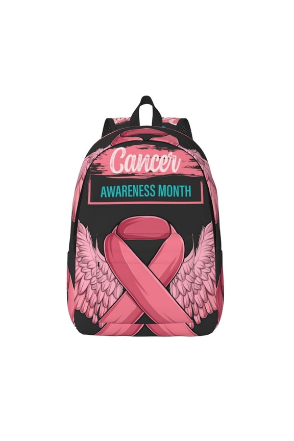 Ribbon With Angel Wings Printed Canvas Daypack - Stylish and Durable Vintage Compact Backpack - Class, Work, Travel, or Laptop Bookbag,Organized Compartments-Medium