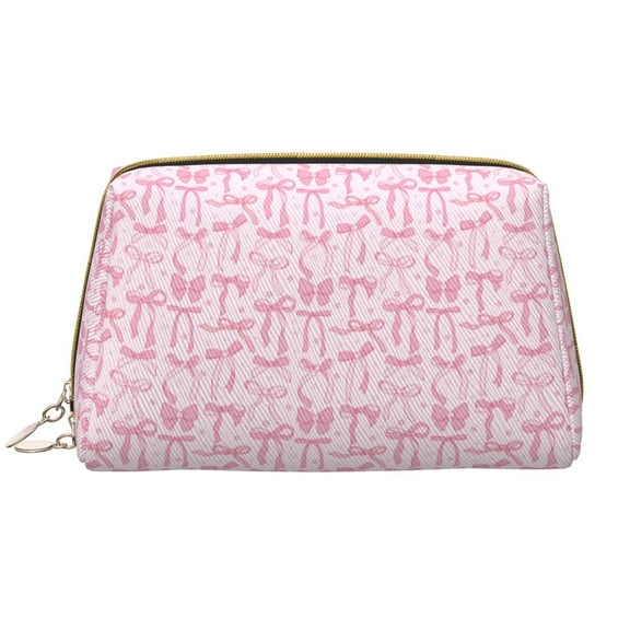 Picia Ribbon Bow Print Leather Makeup Bag Make Up Bag Travel Toiletry Bag for Her Girlfriend Teacher Teen Girl Gifts
