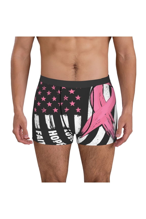 Ribbon Breast Cancer Awareness Pattern Men’s Boxer Briefs – Soft & Breathable Underwear, Stretchy & Comfortable Fit, Supportive Pouch Design, Moisture-Wicking-Large