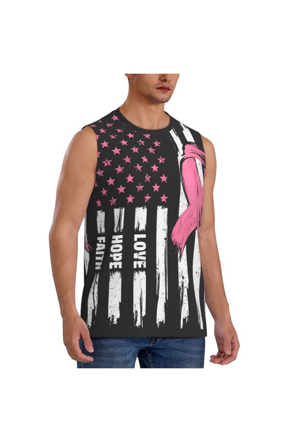 Ribbon Breast Cancer Awareness mens Cotton Tank Undershirts , Moisture-wicking Ribbed Tanks, Lightweight Cotton Tank Undershirts-Small