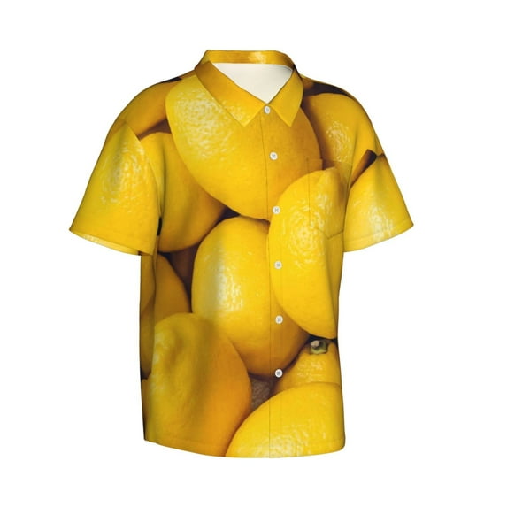 Picia Ripe Yellow Lemon Gentle Cotton Regular Fit Short Sleeve Casual Hawaiian Shirt for Men-3X-Large
