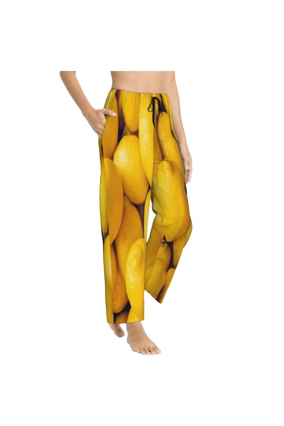 Ripe Yellow Lemon Womens Soft Woven Cotton Elastic Waistband Sleep Pajama Pant Lounge Sleep Pant With Pockets And Drawstring-Medium