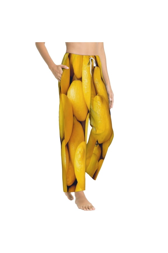 Ripe Yellow Lemon Womens Soft Woven Cotton Elastic Waistband Sleep Pajama Pant Lounge Sleep Pant With Pockets And Drawstring-Medium