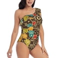 thumbnail image 1 of Picia Robot and Monsters Pattern Women's One Piece Swimsuits,One Shoulder Swimwear Asymmetric ,Ruffle Monokinis Bathing Suits,High Waisted Flattering Bathing Suits-X-Large, 1 of 8