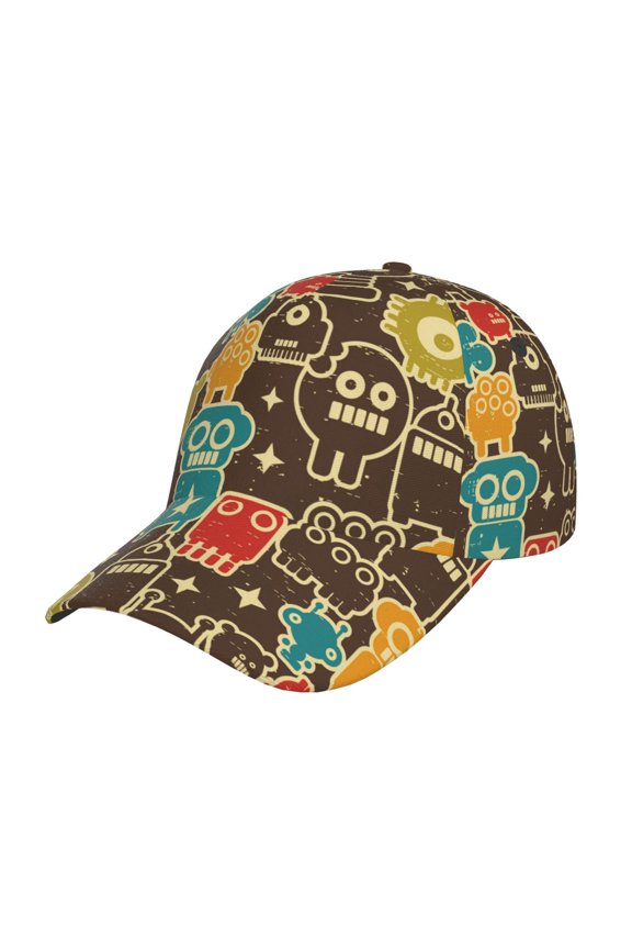 Robot and Monsters pattern Trucker Low Profile Hat Men Women Baseball Cap Dad Hat Adjustable Unconstructed Plain Cap