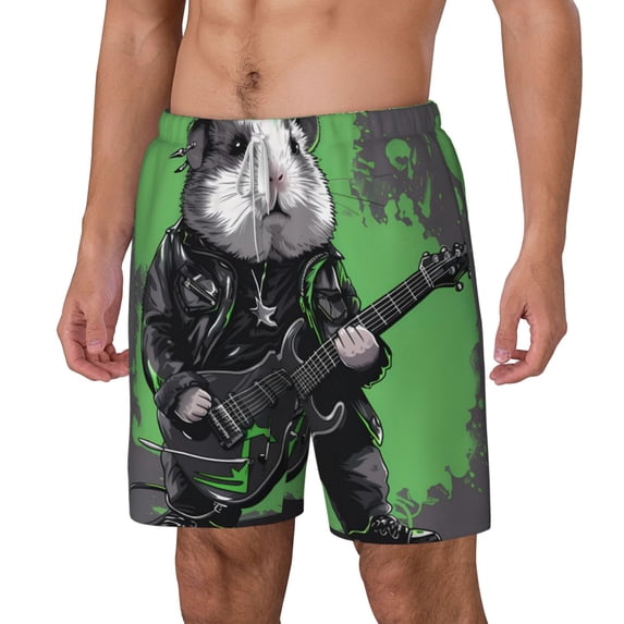 Picia Rock Guitar Guinea Pig pattern Mens Swim Trunks with Compression Liner Stretch Beach Shorts Quick Dry with Zipper Pockets No-Chafing Board Shorts-Medium