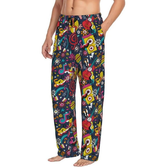 Picia Rock Music Mens Soft Woven Cotton Elastic Waistband Sleep Pajama Pant Lounge Sleep Pant With Pockets And Drawstring-Medium