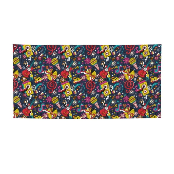 Picia Rock Music Pattern Party Banner, Festive Decoration, Holiday Banner, Celebration Decor, Event Banner, Reusable Party Banner-Medium