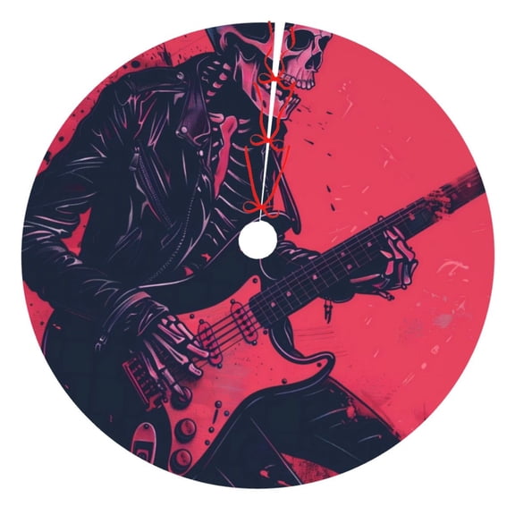 Picia Rock Skull Guitarist Print Christmas Tree Skirt , Christmas Tree Skirt Ornaments for Merry Christmas Holiday Party Decorations Indoor Outdoor-30"