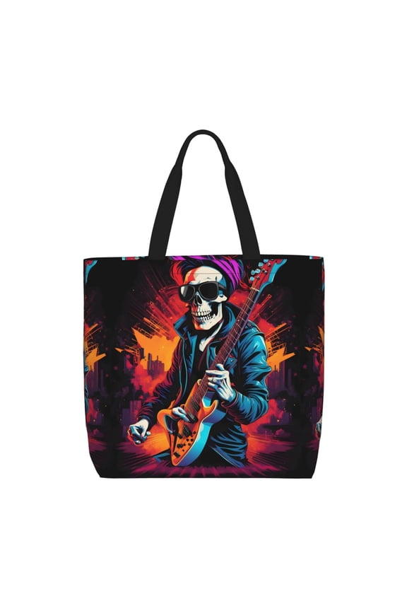 Rock Skull Singer for Tote Bag for Women with Zipper, Gym Tote with Compartments, Laptop Work Tote Nurse Dance Yoga Bag for Sport, Travel